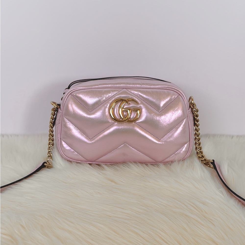 Pink Iridescent Small Nappa Chevron Matelasse Marmont